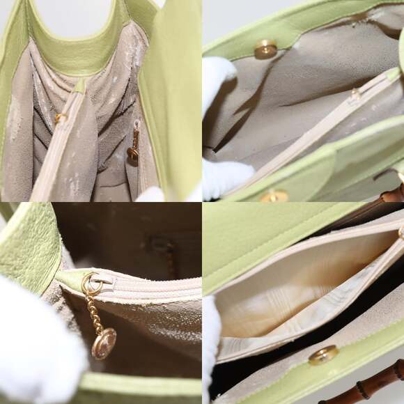 GUCCI Bamboo Hand Bag Suede Leather Lime Green Gold 002 123 002 123 - Picture 12 of 13